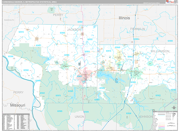 Carbondale-Marion, IL Metro Area Wall Map